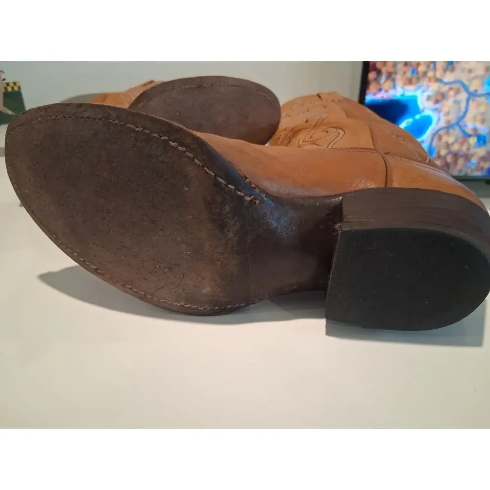 Vintage Dan Post 6865 Men's Brown Leather Cowboy Boots Size 8 D Western Stitch